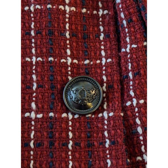 Joe Fresh Plaid Pinafore Dress Womens L Boucle Red White Black Pockets Academic - Picture 7 of 10